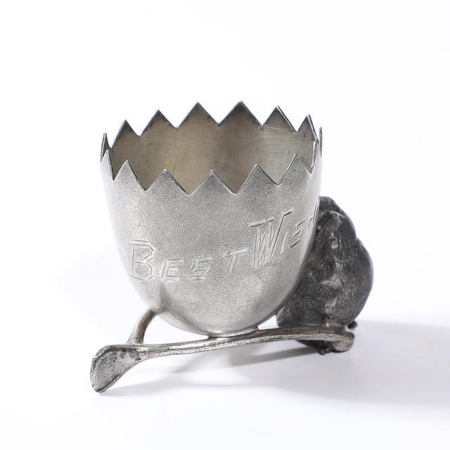 Antique Silver Plated Egg Cup W/ Sculptural Chick & Wishbone by Derby Silver For Sale - Image 4 of 10