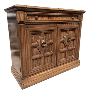Vintage Carved Wooden Bar Cabinet With Drop-Leaf Extensions.