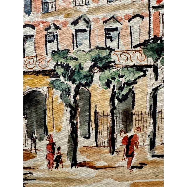 Rustic Henry Emil Salloch Original Watercolor on Paper Grand Public Square, 1972. For Sale - Image 3 of 8