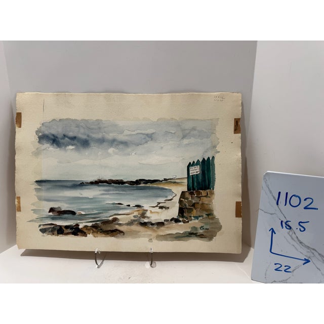 Paper Henry Emil Salloch Original Watercolor on Paper Rugged Rocky Coastline, 1946. For Sale - Image 7 of 7