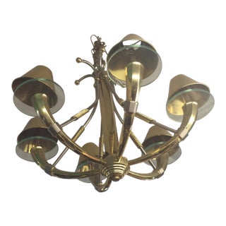 Modern Brass and Glass Chandelier For Sale