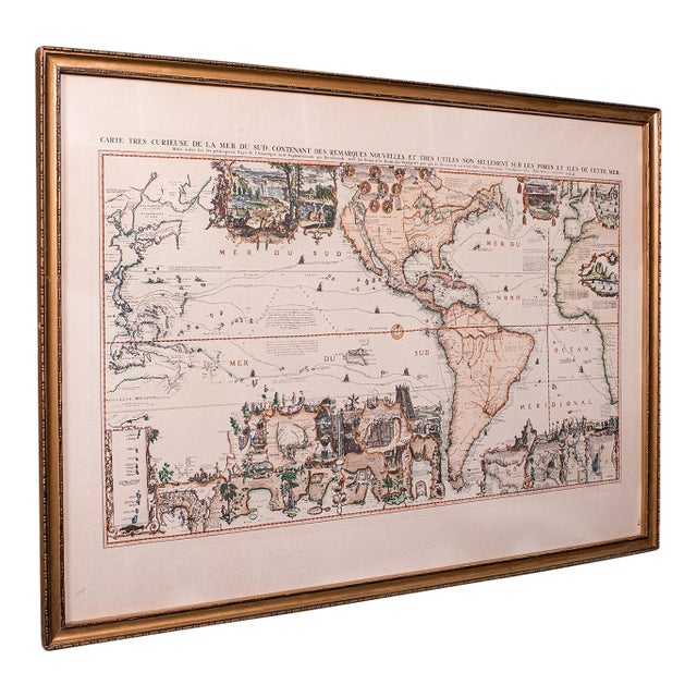 Vintage Voyage Map, French, After Henri Chatelain, Americas, Framed Cartography For Sale
