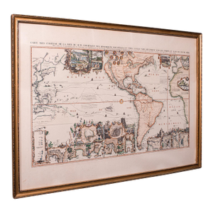 Vintage Voyage Map, French, After Henri Chatelain, Americas, Framed Cartography
