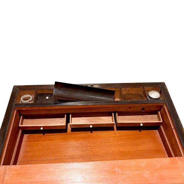 Victorian Brass Inlaid Mahogany Writing Slope with Secret Drawers For Sale - Image 15 of 18