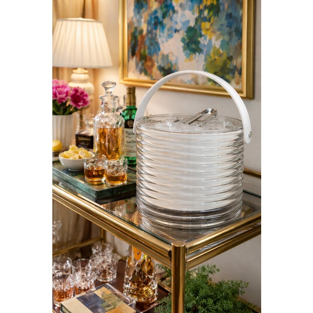 Vintage Lucite Ribbed Honeycomb Ice Bucket With Removable Insert Kindly note photo number two (2) is a digital rendering...