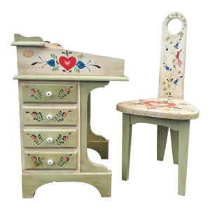 1960s Folk Art Peter Hunt Style Desk & Matching Chair - Set of 2