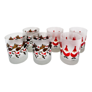 Vintage Culver LTD Christmas Santa & Reindeer Frosted Tumblers, Set of 6