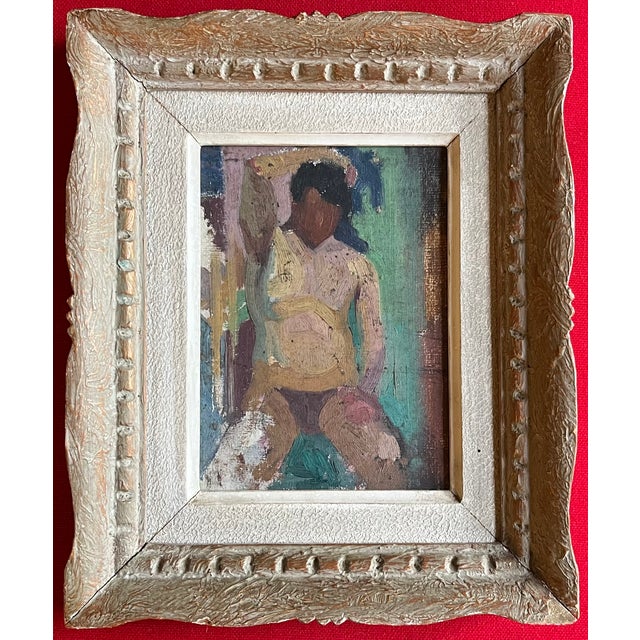 Mid-Century Modern French Mid-Century Modern Oil Painting on Board Nude Study in Original Frame Circa 1950 For Sale - Image 3 of 9