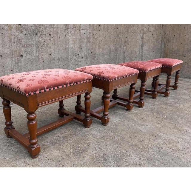 Vintage Stools in Velvet, 1950s, Set of 4 For Sale - Image 4 of 5