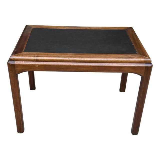 Mid-Century Modern Sculpted Walnut Coffee Table With Black Laminate Inset Top For Sale
