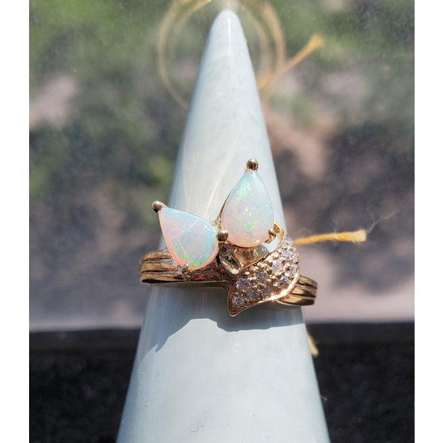 Contemporary Pear Shaped Opal Diamond Ring, Size 5 For Sale - Image 3 of 4