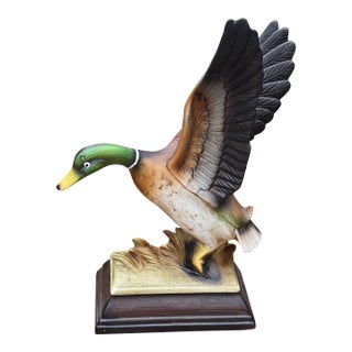 Large Limited Edition Hand-Painted Mallard Duck Figurine Sculpture With Raised Wings For Sale