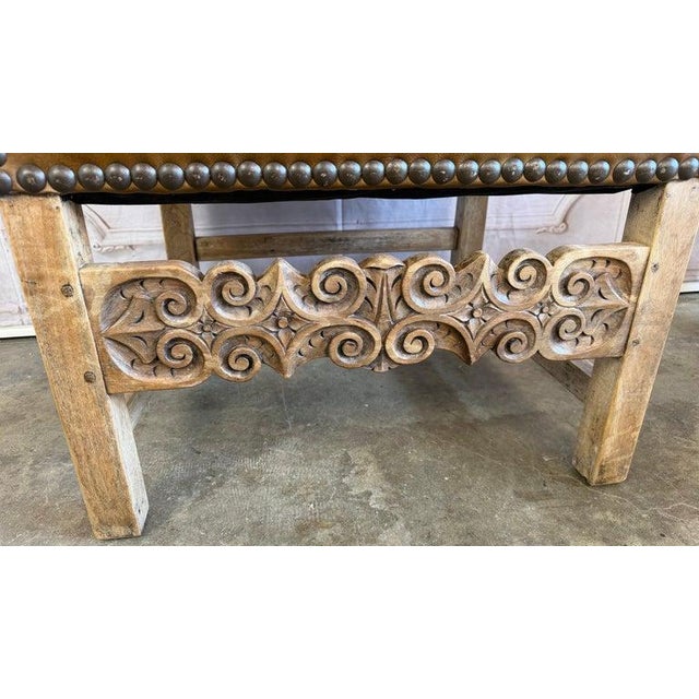 Spanish Set of Eight Spanish Colonial Leather Dining Chairs For Sale - Image 3 of 15