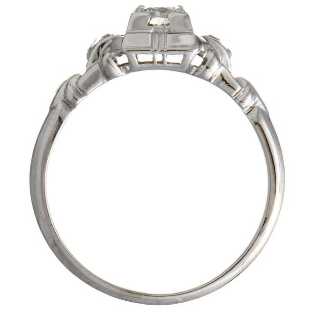 18KW Art Deco Diamond(0.29) Engagement Ring, size 6.5 For Sale - Image 4 of 5