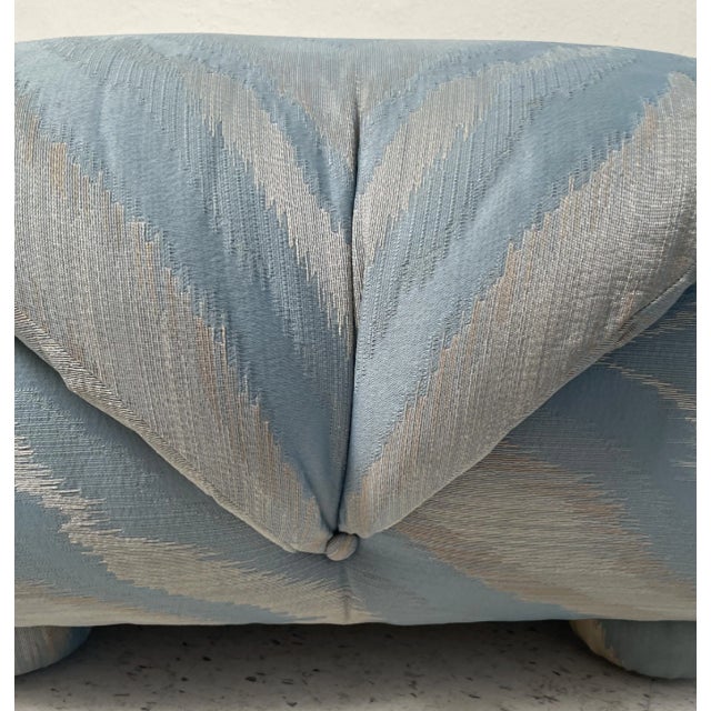 1980s Vintage Blue Ottoman With Chevron Fabric For Sale - Image 5 of 6
