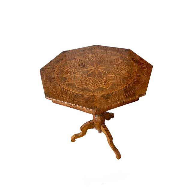 Antique Italian Walnut Maquetry Oct Tableaganal Pedestal For Sale - Image 9 of 9