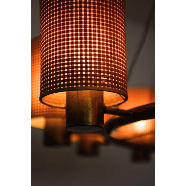 Wood Scandinavian Modern Ceiling Lamp in Brass and Cane by Hans Bergström, 1940s For Sale - Image 7 of 13
