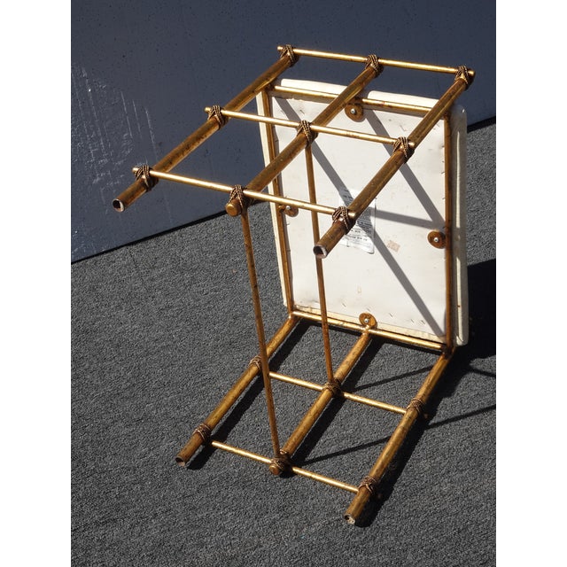 Vintage Hollywood Regency Gold Gilt Rope Metal Vanity Bench Stool For Sale - Image 12 of 18