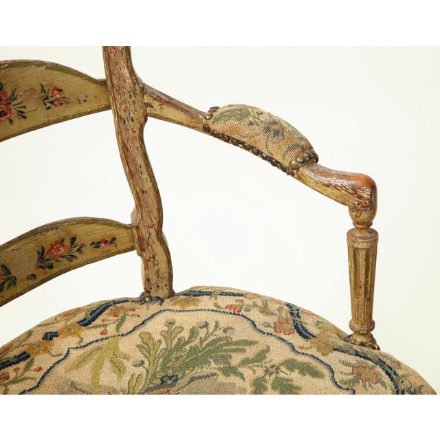 Pair of Continental Painted Armchairs With Needlework Seats For Sale - Image 10 of 13
