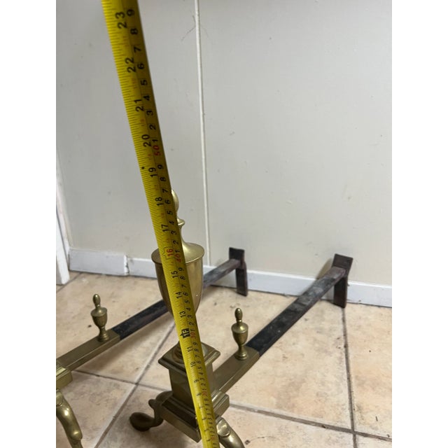 Vintage Pair of Victorian Queen Anne Style Polished Brass Andirons Heavy, great condition Approximate measures: 18 1/4”...