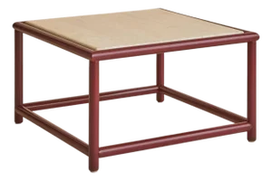 Italian Red Lacquered Wood + Travertine Coffee Table, 1970s