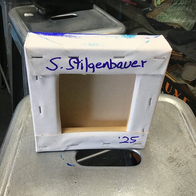 Contemporary Figurative Abstract Painting on 6” by 1.5” by 6” Stretched Canvas For Sale - Image 3 of 3