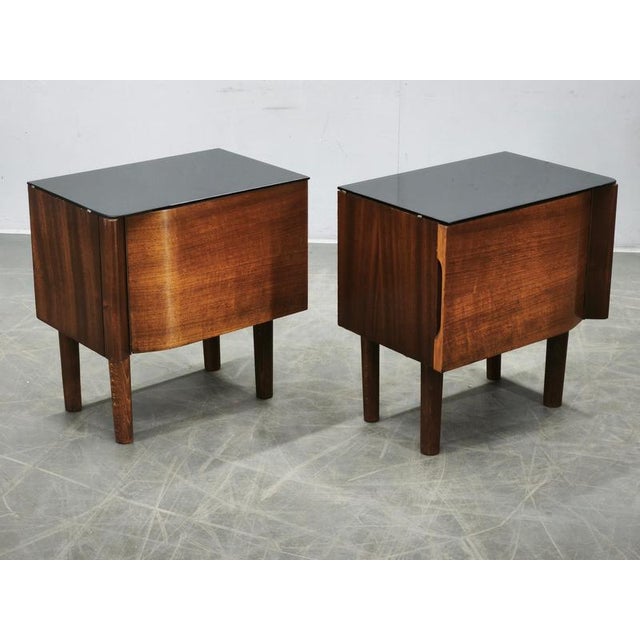 Art Deco Nightstands with Black Opaxit Glass, Czechoslovakia, 1940s, Set of 2 For Sale - Image 12 of 15