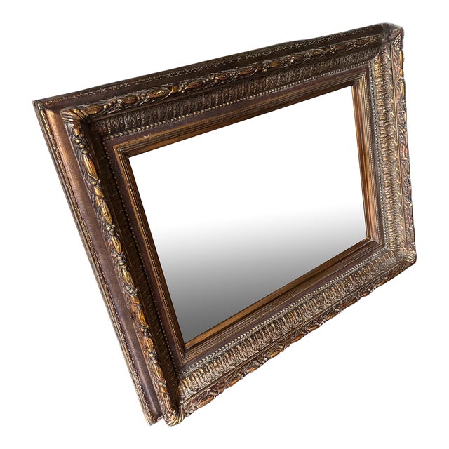 Large Gilded Ornate Mirror With Wide Molding For Sale