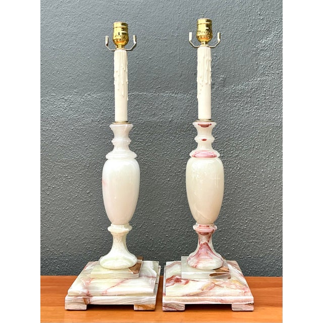 Vintage Carved Onyx Lamps - A Pair For Sale In West Palm - Image 6 of 12