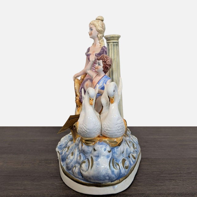 Late 20th Century Late 20th Century Capodimonte Porcelain Sculpture - Lady With Cherub and Swan Chariot For Sale - Image 5 of 12