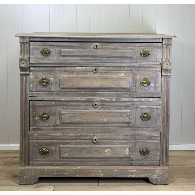 Antique Oak Chest With Timeworn Gray Patina and Brass Pulls For Sale In Atlanta - Image 6 of 12