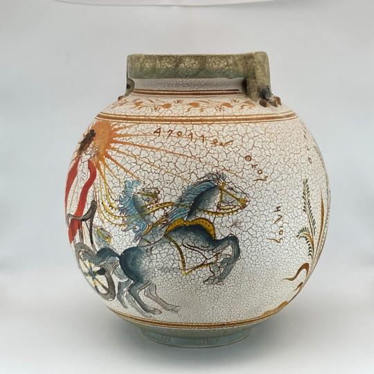 Mediterranean Ancient Greek Museum Reproduction Vase (12-Inch, Crackle Glaze, Uogc #47, Vessel, Hand-Made, Vintage, Late 20th Century Replica) For Sale - Image 3 of 18