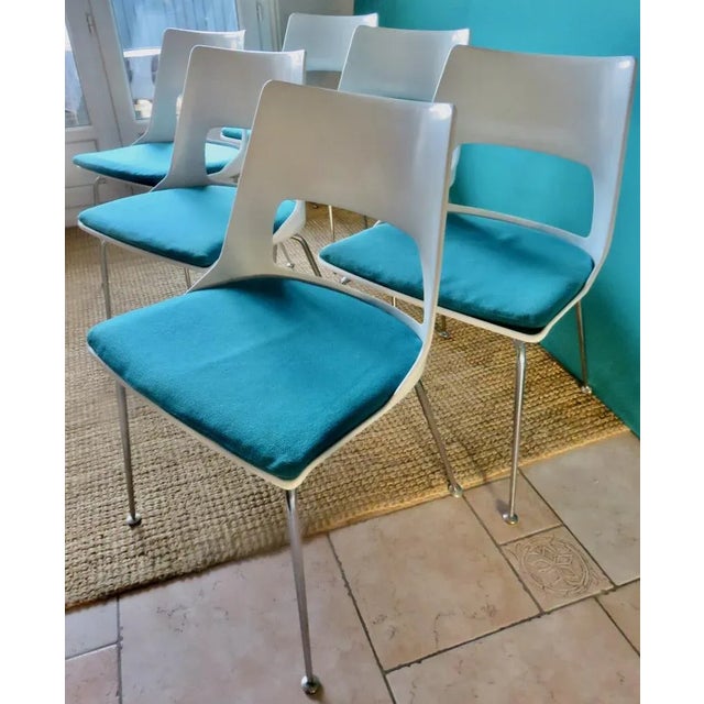 White Chairs with Turquoise Slabs by Kay Korving, Denmark, 1975, Set of 6, in Very Good conditions. Designed 1970 to 1979...