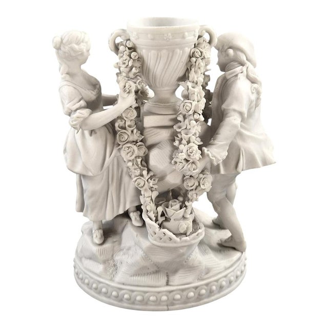 French Biscuit Porcelain Centrepiece Group with Floral Garlands, 1800s For Sale - Image 4 of 12