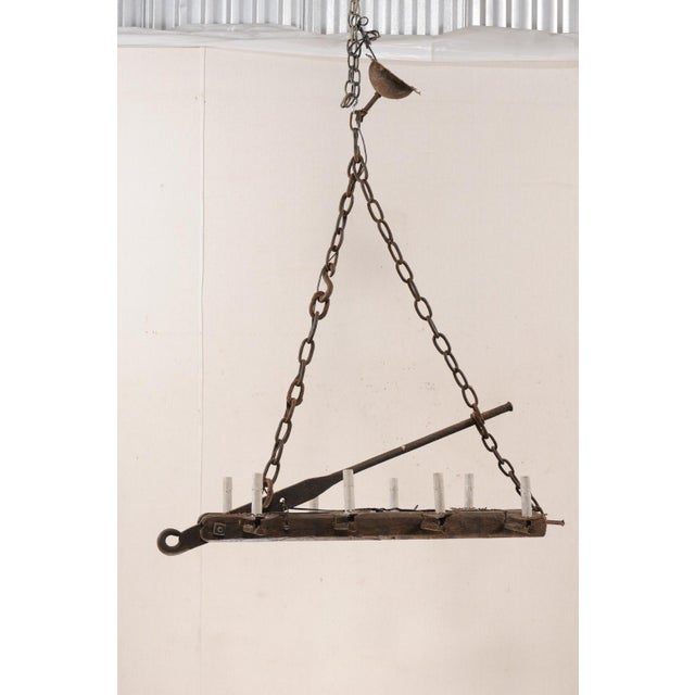 Mid 20th Century French Oblong Wood & Iron Chandelier For Sale - Image 10 of 11