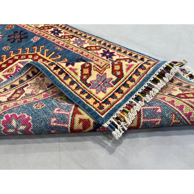 Blue and Pink Kazak-Style Wool Runner Rug With Geometric Medallions, 2'7" X 9'7" For Sale - Image 15 of 16