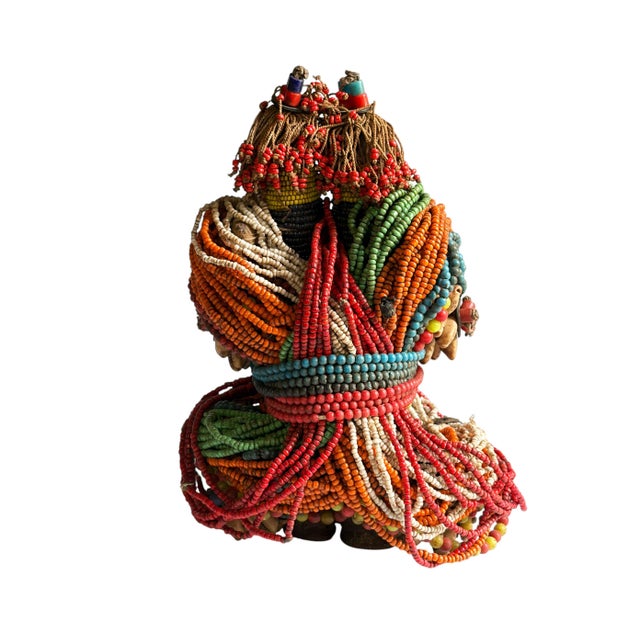 African Vintage African Beaded Fali Namji Twin Fertility Dolls Cameroon 8.5" H For Sale - Image 3 of 5