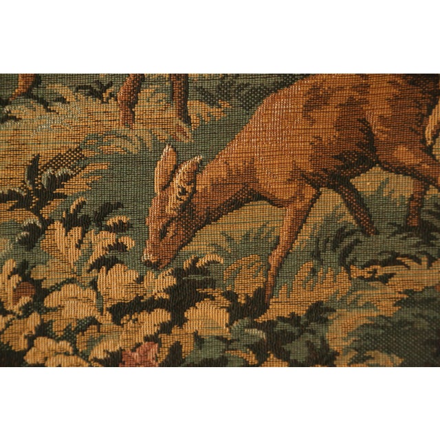 Vintage Alpine Mountain Chalet Deer Woodland Scene Flemish Tapestry For Sale - Image 10 of 18