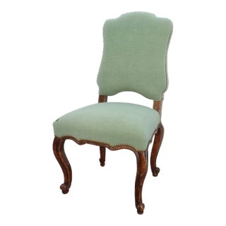 18th C. Louis XV French Provincial Green Upholstered Side Chair For Sale