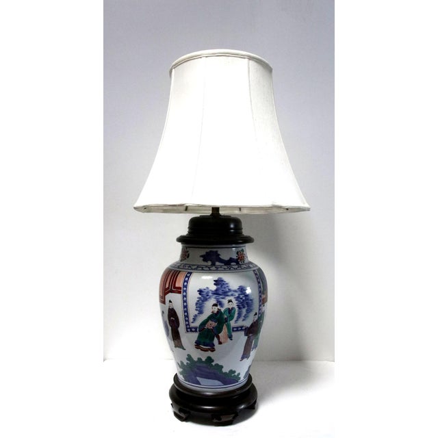 Monumental Mid 20th Century Collectible Hand Painted Temple Jar Lamp on