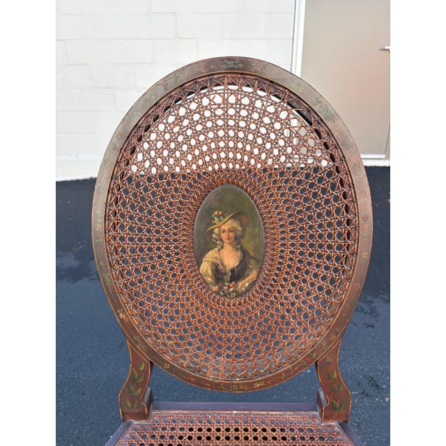 Set of 4 Late 1800s English Adams Hand-Painted Cane-Back Dining Chairs For Sale - Image 9 of 13