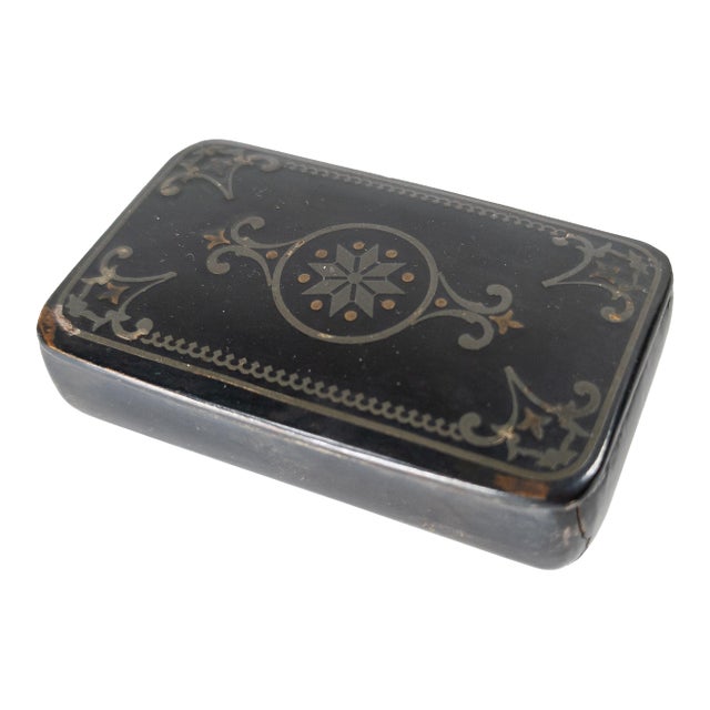 19th Century American Black Lacquer and Papier Mache Tobacco Box For Sale