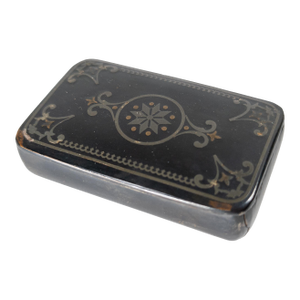 19th Century American Black Lacquer and Papier Mache Tobacco Box