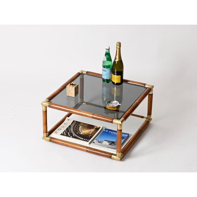 1970s Bamboo, Brass and Smoked Glass Coffee Table in the style of Gabriella Crespi, Italy, 1970s For Sale - Image 5 of 14
