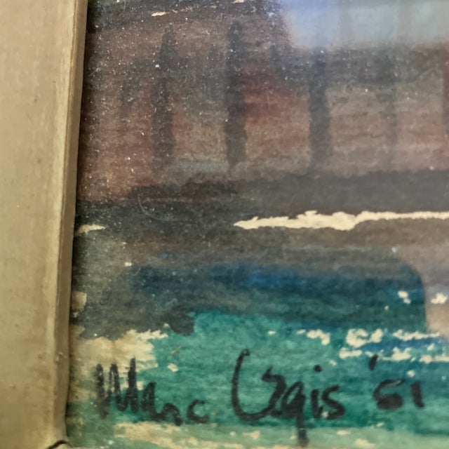 1960s 1960’s Original Sailing New England Seaport Watercolor Painting Original Heydenryk Frame For Sale - Image 5 of 5