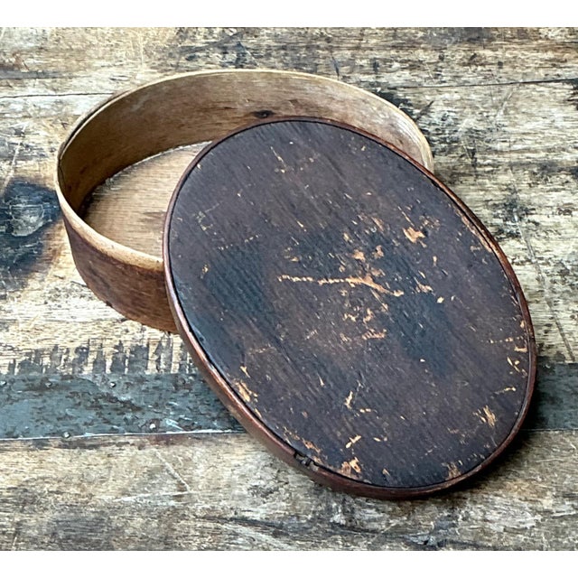 Vintage Rustic Shaker Style Wooden Oval Box For Sale In West Palm - Image 6 of 17
