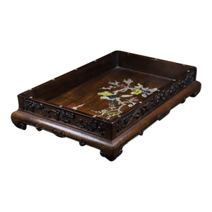 Huali Wood Tray With Mother-of-Pearl Inlay “Magpies on Plum Blossom” – Handcrafted Chinese Serving & Decorative Tray