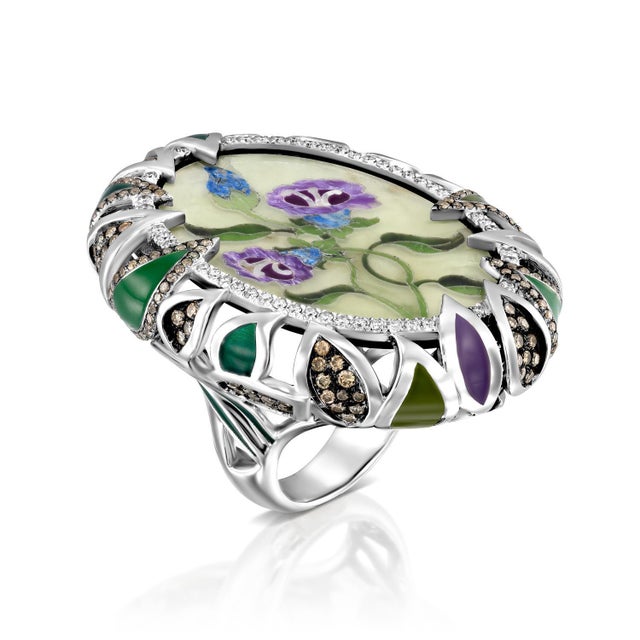 Bochic Exquisite and Bold Mosaic Flower Ring, Size 6.5 For Sale - Image 17 of 18