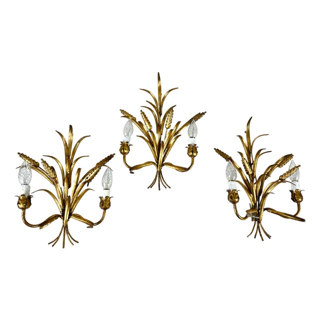 Art Deco Italian Wheat Sheaf Sconces in Bronze, Florence, 1950s, Set of 3 For Sale
