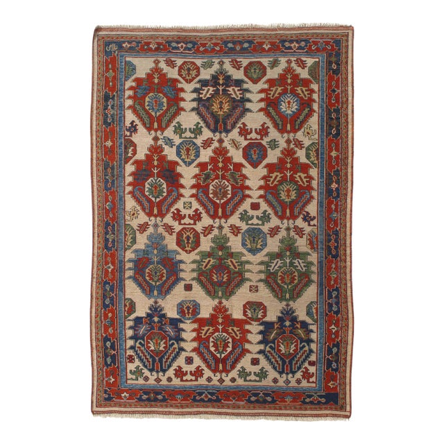 Antique Caucasian Sumak Rug 4'8" X 7'0" For Sale